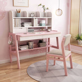 Ave Solid Wood Study Desk with Shelf and Drawers/Bookcase/Rubberwood/Pink