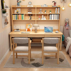 Kids Study Desk Chair Trejan Solid Wood Study Desk with Book Shelves and Drawers/Rubberwood/Long Study Desk and Chair