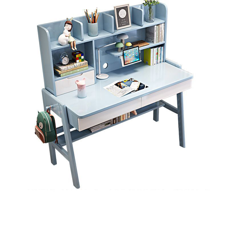 Kids Study Desk Chair Stanselly Blue Solid Wood Kids Study Desk with Shelf/Rubberwood/1.2M and Study Chair