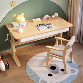 Natural Height-adjustable Study Desk with Drawers and Z Shape Chair  set