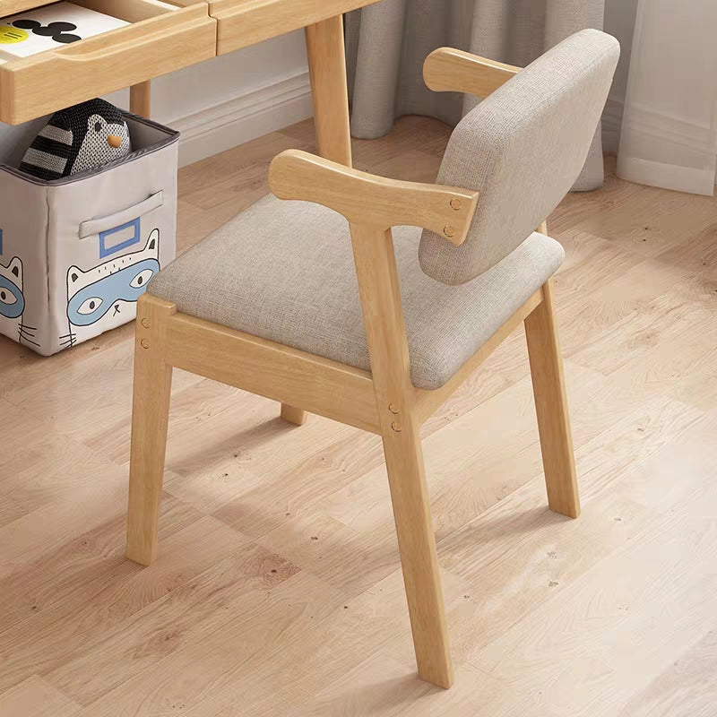 Kids Study Desk Chair Bryla 130CM Solid Wood Study Desk with Shelves/Bookcase/Rubberwood/Natural wood color and  Chair