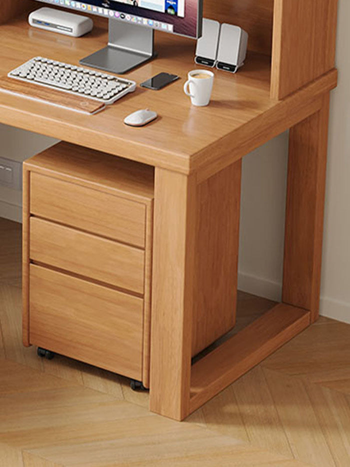 Maddie Solid Timber Study Desk with Bookshelf and Movable Side Cabinet ...