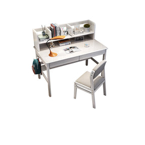 Kids Study Desk Chair Blythe White Solid Wood Study Desk with Book Shelves and Drawers/Rubberwood and Chair