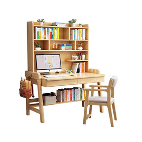 Kids Study Desk Chair Bahid Study Desks/Solid Wood Study Desk with Shelf/Home Office/Natural wood color and Chair