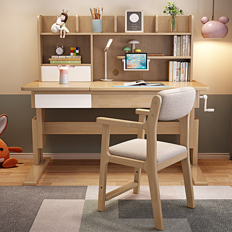 Kids Study Desk Chair Height-Adjustable Study Desks/Solid Wood Study Desk with Shelf/Home Office and Chair