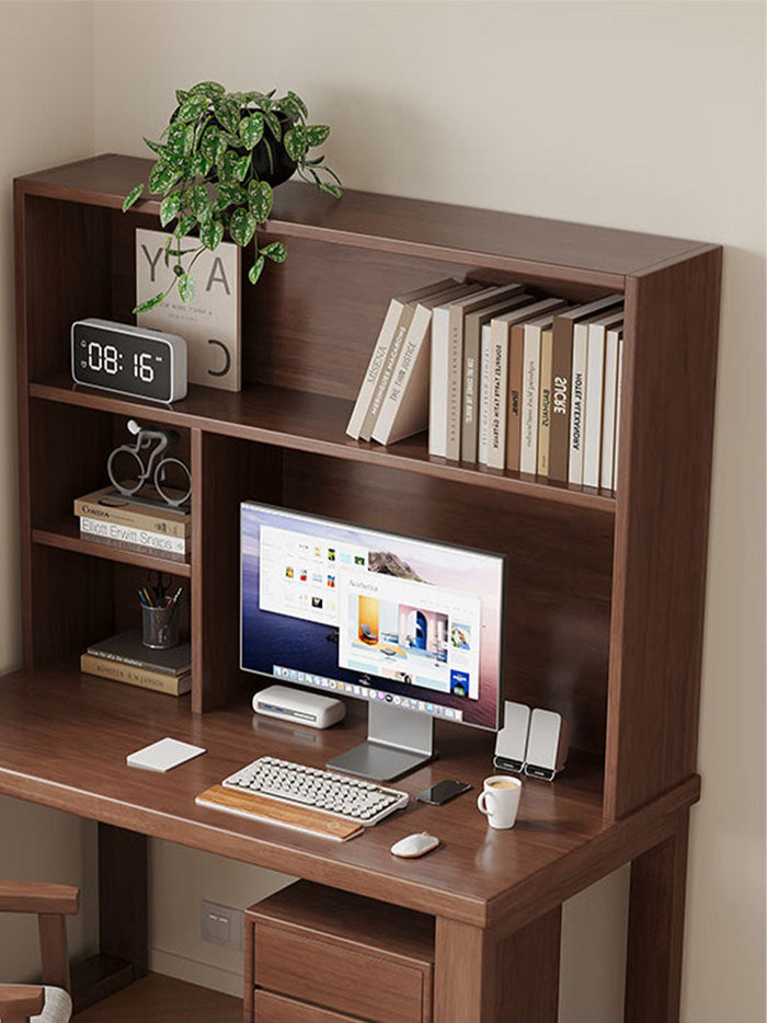 Maddie Solid Timber Study Desk with Bookshelf and Movable Side Cabinet ...