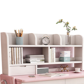 Ave Solid Wood Study Desk with Shelf and Drawers/Bookcase/Rubberwood/Pink