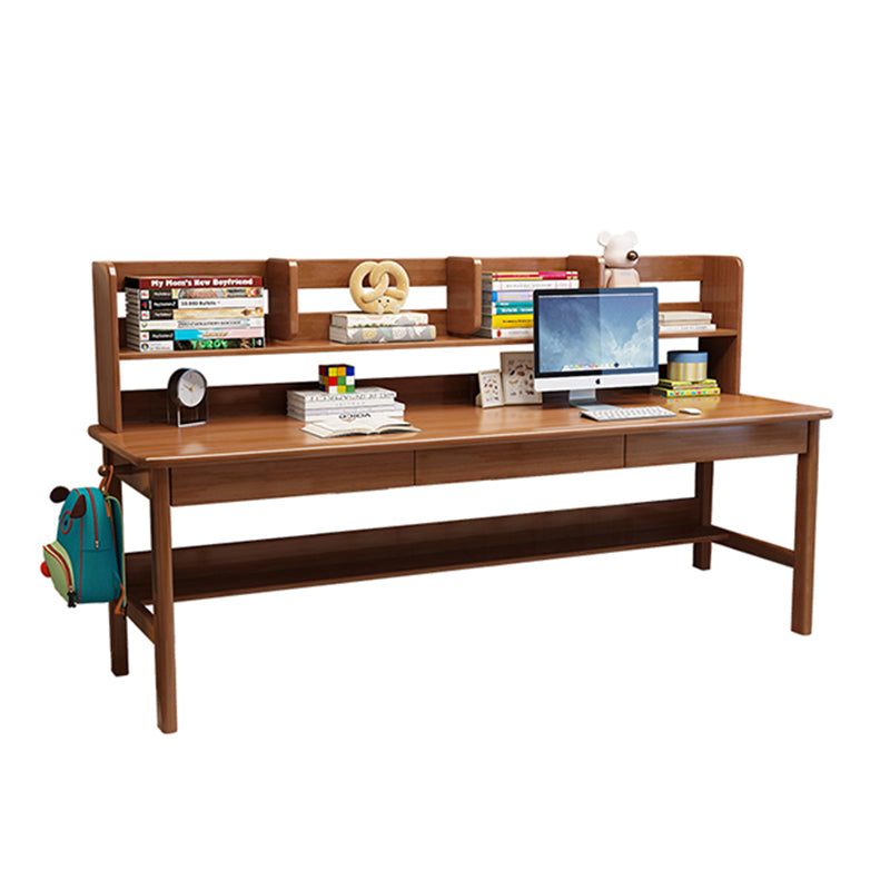 Kids Study Desk Chair Dalenna Solid Wood Study Desk with Book Shelves and Drawers/Rubberwood/Long Study Desk/Walnut and Chair