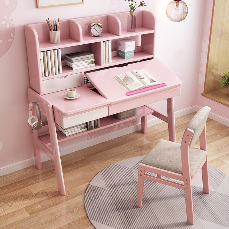 Kids Study Desk Chair Avelinn Study Desks/Solid Wood Study Desk with Shelf/Home Office/Pink and Chair