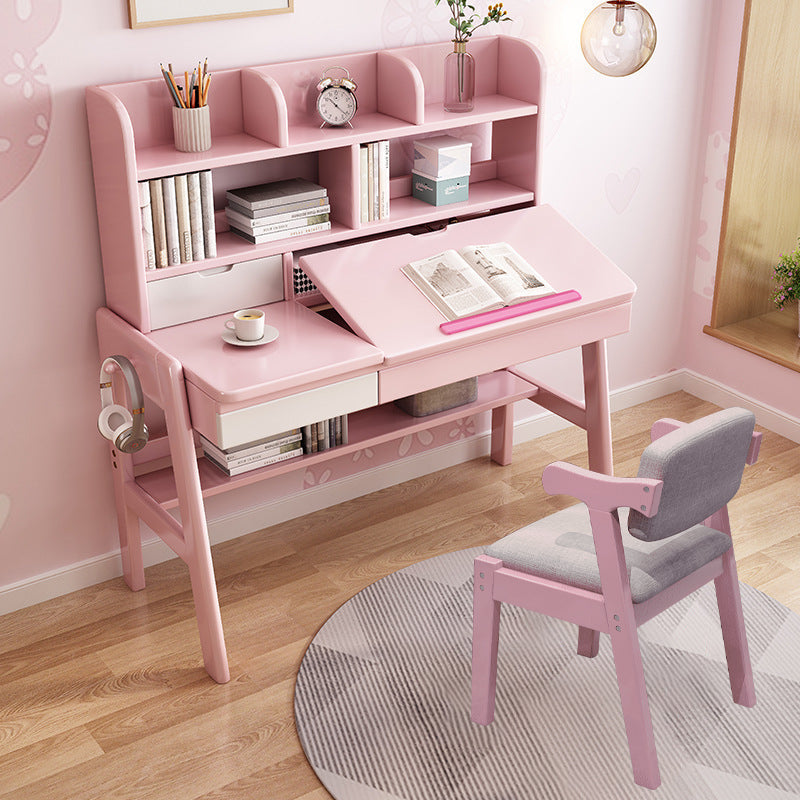 Study Desk and Chair Set Avelinn Study Desks/Solid Wood Study Desk with Shelf/Home Office/Pink