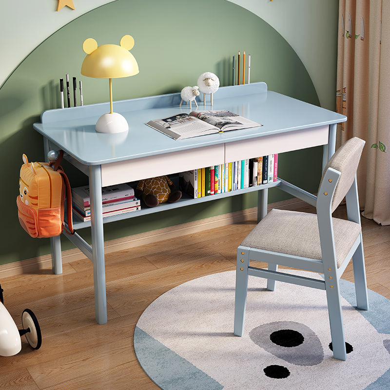 Kids Study Desk Chair Sky Blue Solid Wood Study Desk with Shelf/Rubberwood/1M/1.2M and Chair
