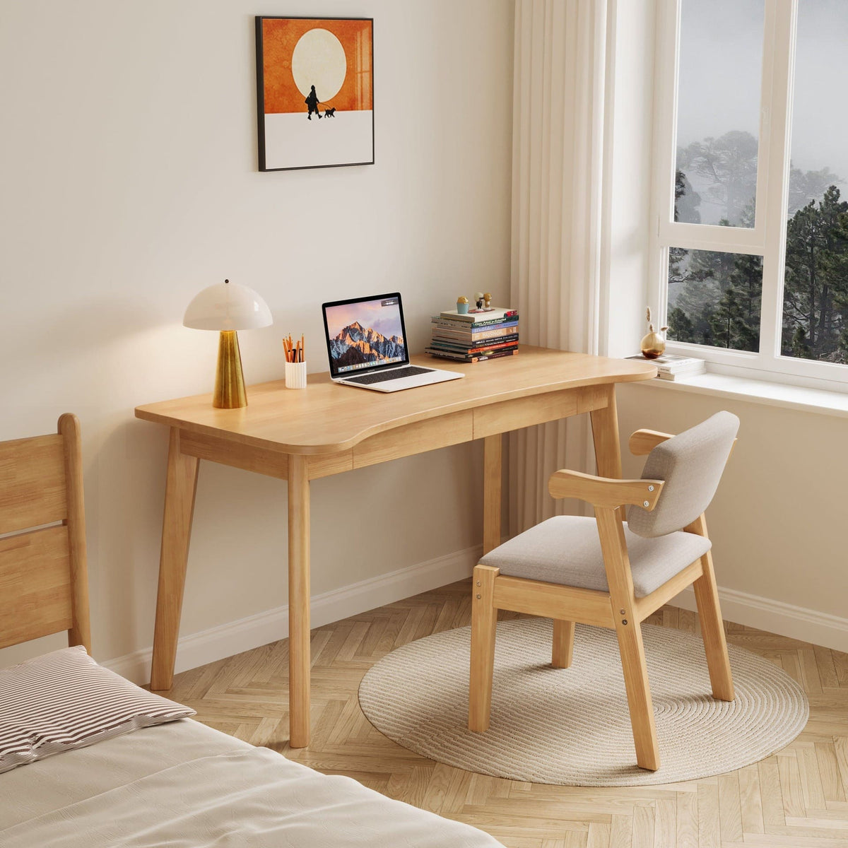 Natural Draylen Study Desk and Z Shape Chair  set