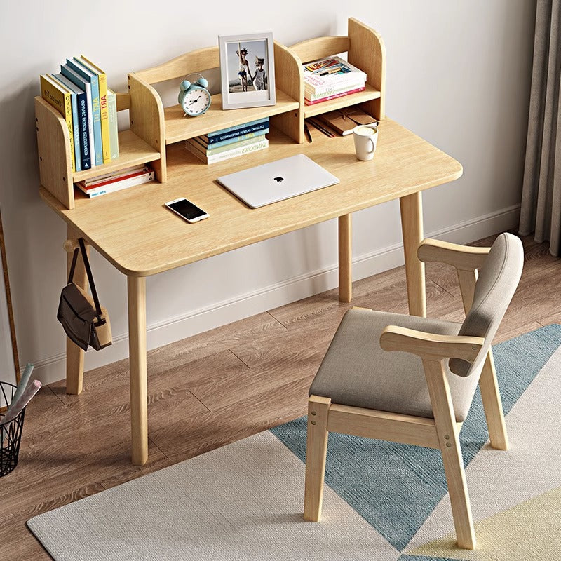 Kids Study Desk Chair Solid Wood Study Desk with Shelf/Rubberwood/Book Shelf/Home Office Desk and Chair