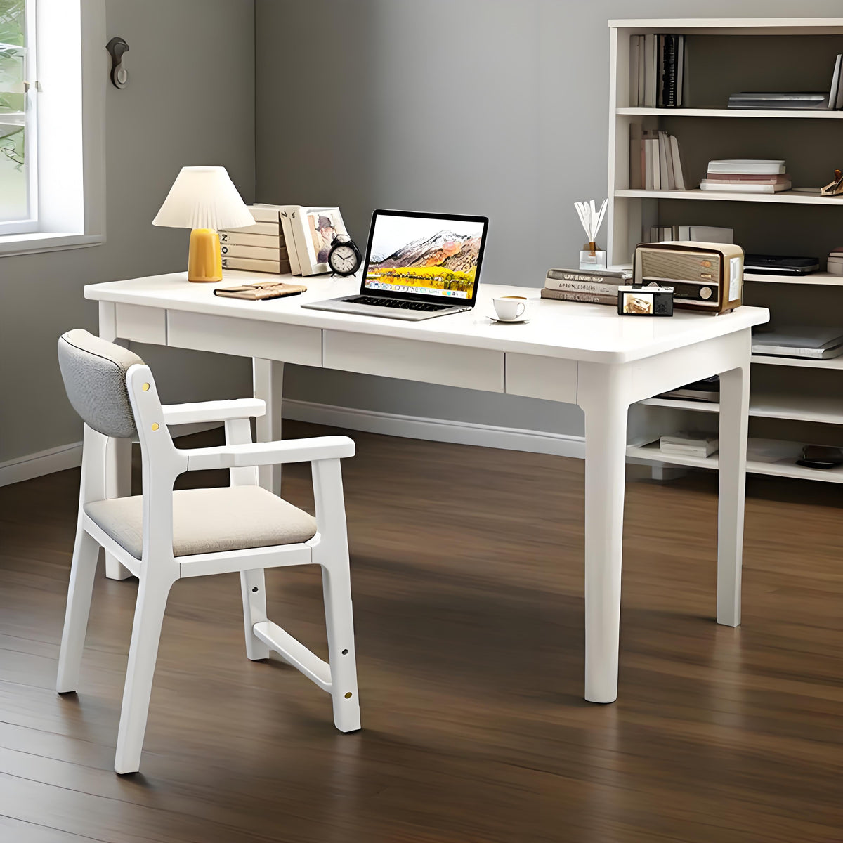 White Mitch Study Desk and Sinoa Chair  set