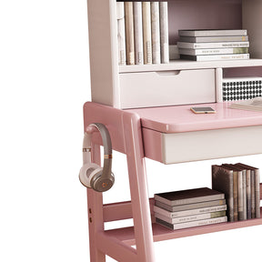 Ave Solid Wood Study Desk with Shelf and Drawers/Bookcase/Rubberwood/Pink