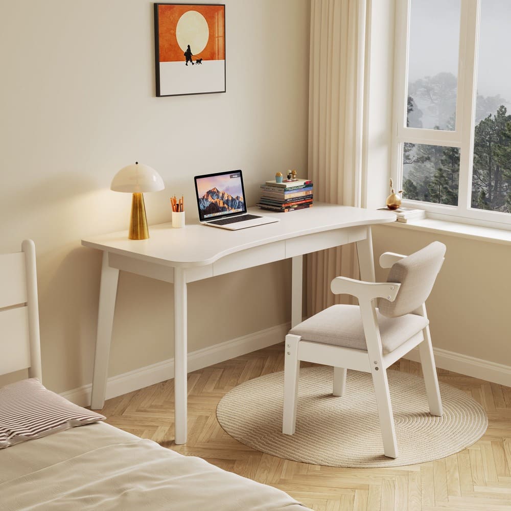 White Draylen Study Desk and Z Shape Chair  set