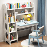 Kids Study Desk Chair Bryla Solid Wood Study Desk with Shelves/Bookcase/Rubberwood/White and Blue color and Chair