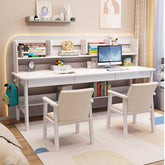 Kids Study Desk Chair Dalenna Solid Wood Study Desk with Book Shelves and Drawers/Rubberwood/Long Study Desk/White and Chair