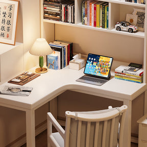 Ruger Ultra-Minimalist Solid Wood Corner Desk/Wood Study Desk with Bookshelf