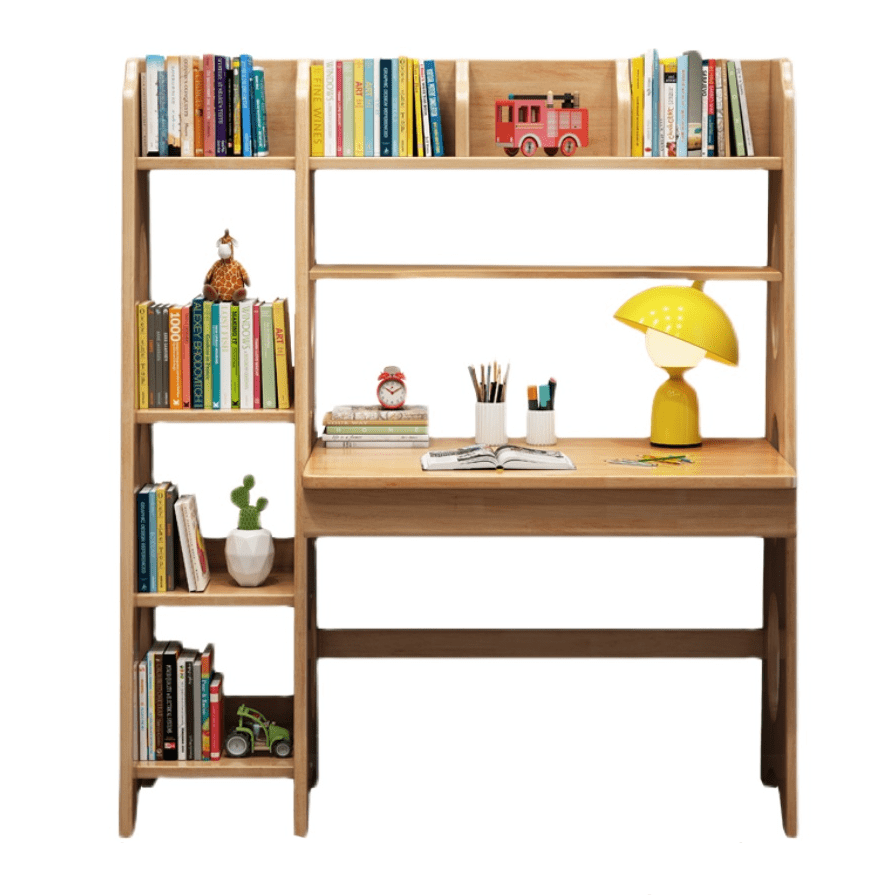 Natural Solid Wood Study Desk with Shelf and Z Shape Chair