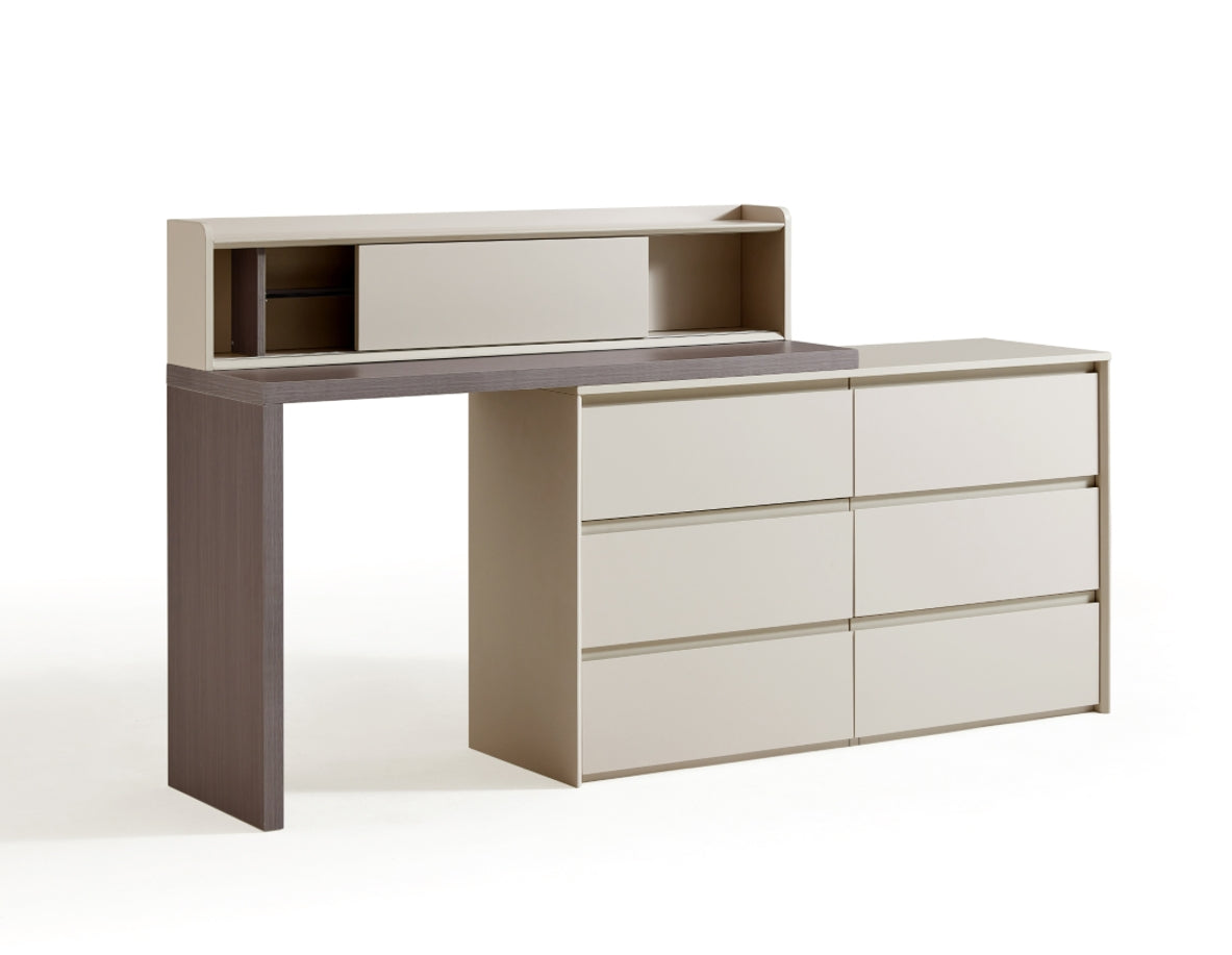 Italian-Style Dual-Tone Study Desk/Vanity Table/Dressers with Multifunctional Storage and 6 Drawers