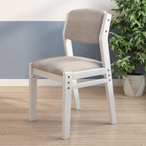 Selee Height-Adjustable Solid Timber Z Shape Chair /Rubberwood/Cotton and Linen/White