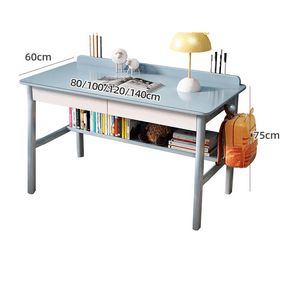 Sky Blue Solid Wood Study Desk with Shelf/Rubberwood/1M/1.2M