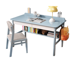 Sky Blue Solid Wood Study Desk with Shelf/Rubberwood/1M/1.2M