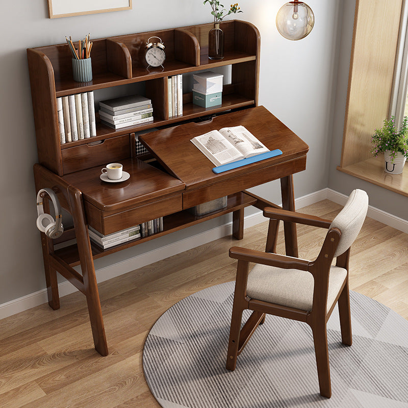 Avelinn Study Desks/Solid Wood Study Desk with Shelf/Home Office/Walnu ...