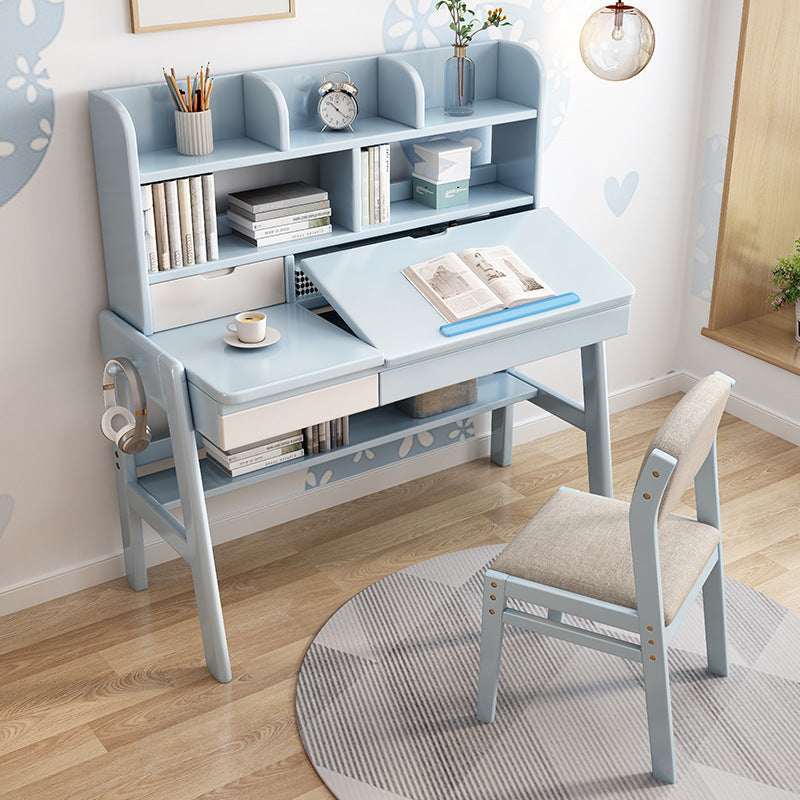 Avelinn Study Desks/Solid Wood Study Desk with Shelf/Home Office/Blue