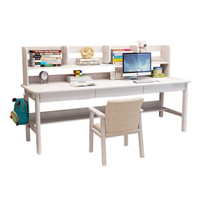 Dalenna Solid Wood Study Desk with Book Shelves and Drawers/Rubberwood/Long Study Desk/White