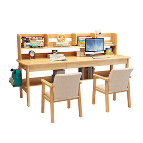 Dalenna Solid Wood Study Desk with Book Shelves and Drawers/Rubberwood/Long Study Desk/Natural color