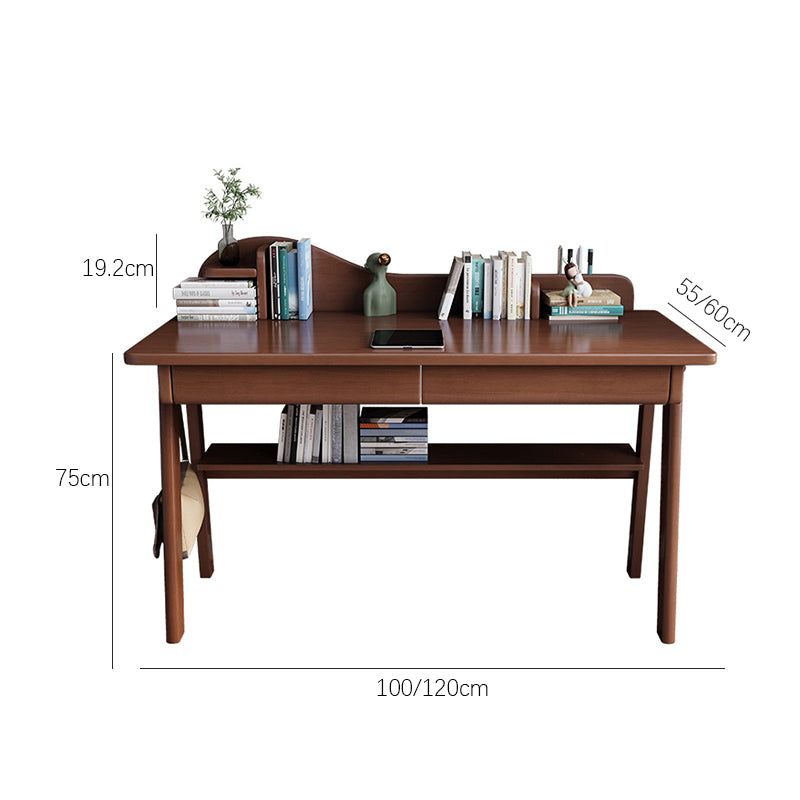 Andri Solid Wood Study Desk with Mini Shelf and Drawers/Rubberwood/Home Office Desk/Walnut