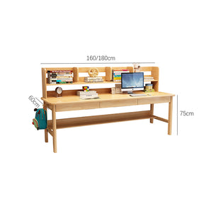 Dalenna Solid Wood Study Desk with Book Shelves and Drawers/Rubberwood/Long Study Desk/Natural color
