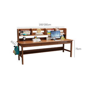 Dalenna Solid Wood Study Desk with Book Shelves and Drawers/Rubberwood/Long Study Desk/Walnut