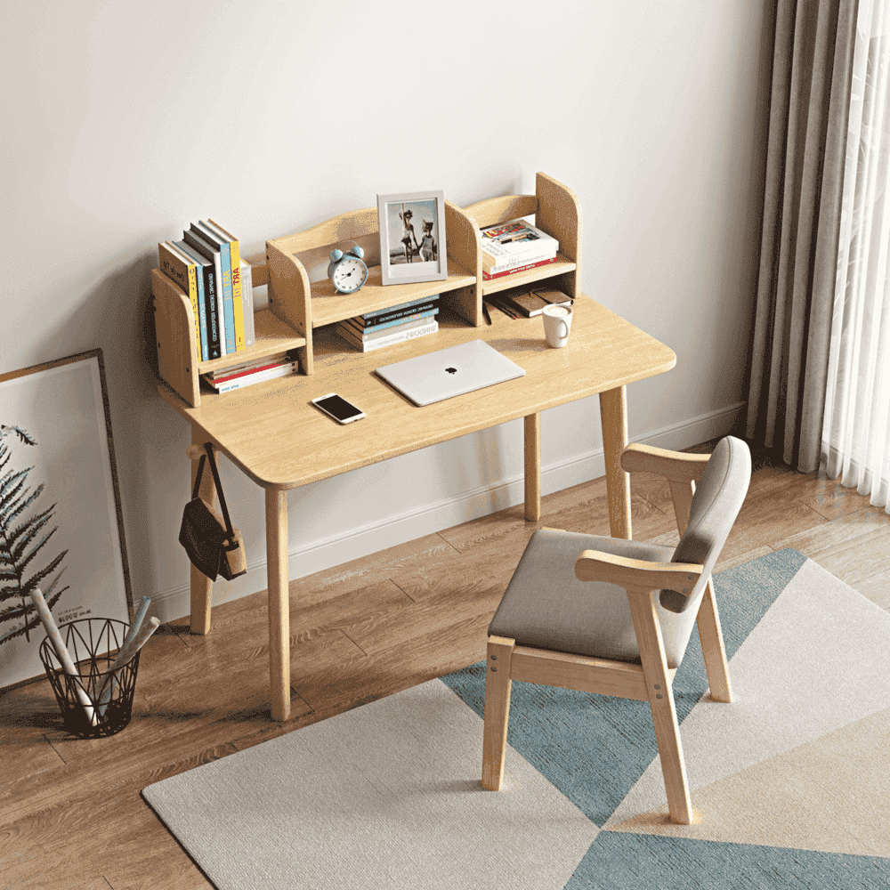 Solid Wood Study Desk with Shelf/Rubberwood/Book Shelf/Home Office Desk